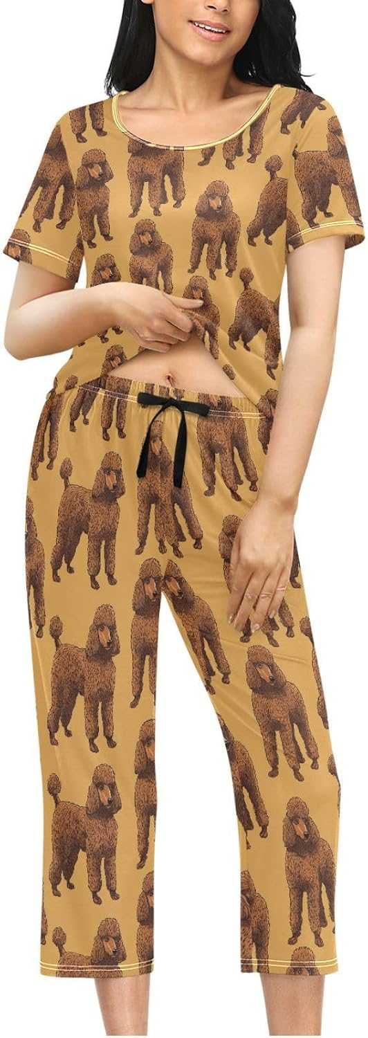 Women's Comfy Chic 2 Pcs Loungewear Set,Casual Sleepwear Short Sleeve Tops & Capri Pants PJs Set with Pockets S-XXL