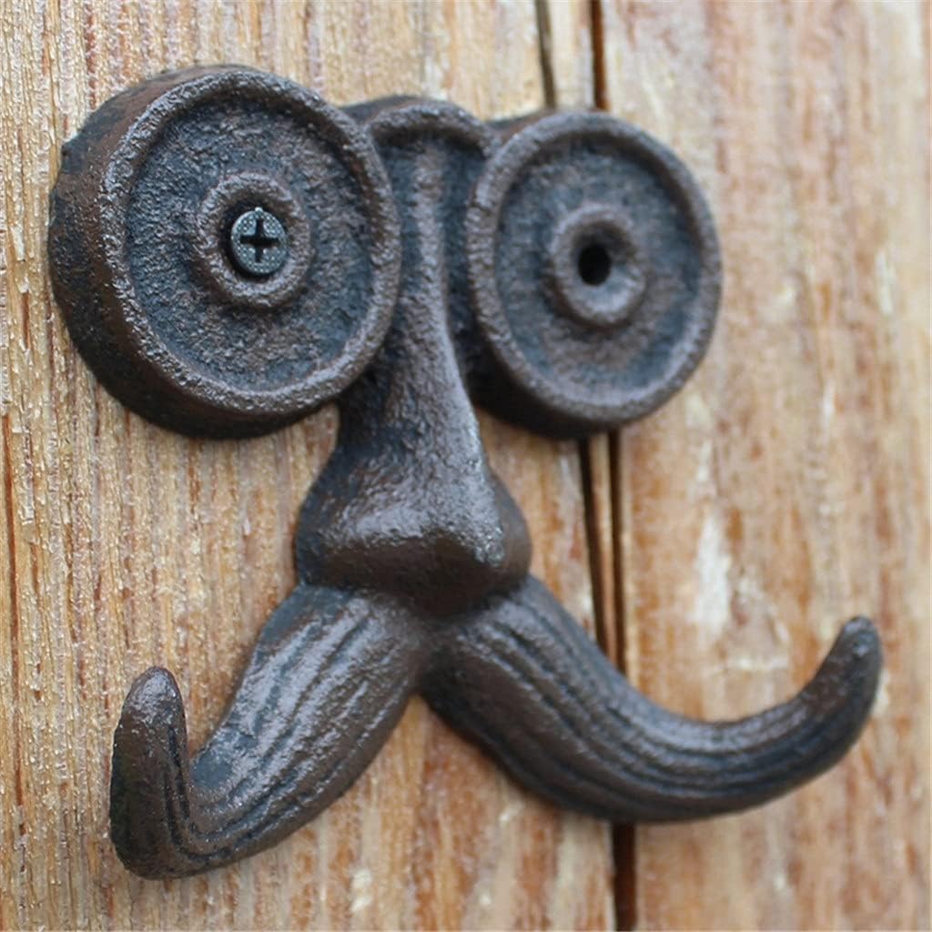 Vintage Cute Old Man with Long Mustache Design Home Garden Decor Cast Iron Wall Hook with Two Hangers