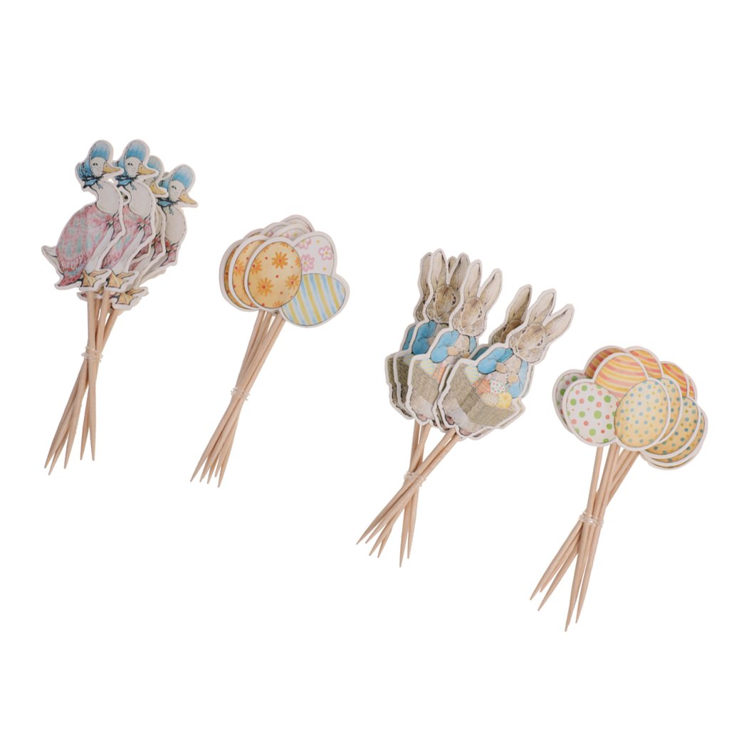 Pack fof 24 Cute Duck Rabbit Egg Style Cupcake Topper Easter Festival Food Sticks Decor