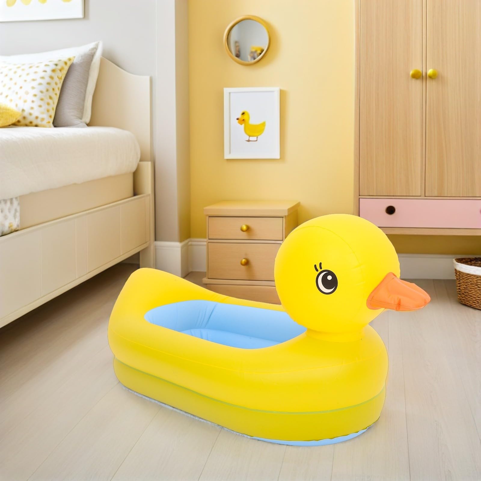 SOIMISS Bañera Inflable Portátil Diseño Ergonómico para Bebés y Recién Nacidos de Pato Amarillo en Pvc, Cómoda y Adecuada para Uso en Casa y Viajes