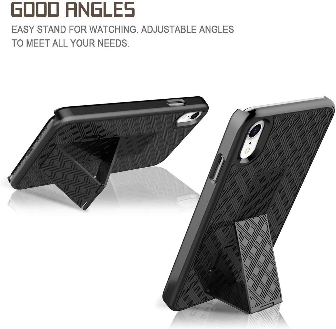 PIXIUCompatible with iPhone Xr Holster Case, Combo Shell & Holster Case - Super Slim Shell Case with Built-in Kickstand, Swivel Belt Clip Holster Full Body Protective case for Apple iPhone Xr 6.1 inch