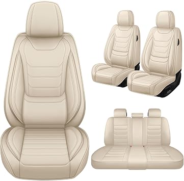 Car Seat Covers Full Set for Toyota Sequoia 2001-2025, Waterproof Nappa Leather Car Seat Cover, Anti-Slip & Comfortable Car Seat Protector&AccessoriesBeige