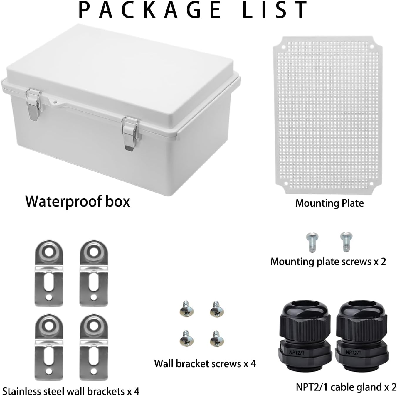 Waterproof Electrical Box,IP67 Junction Box Hinged Grey Cover ABS Project Boxes for Electronics DIY Enclosure with Mounting Plate Wall Bracket and 2 Cable Glands 13.8" x 9.8" x 5.9"