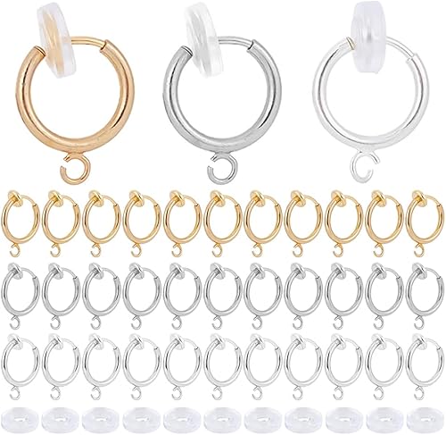 SUNNYCLUE 1 caja de 30 convertidores de aretes de latón, ganchos para abrazar con bucles abiertos, almohadillas para aretes, clips para hacer joyas,