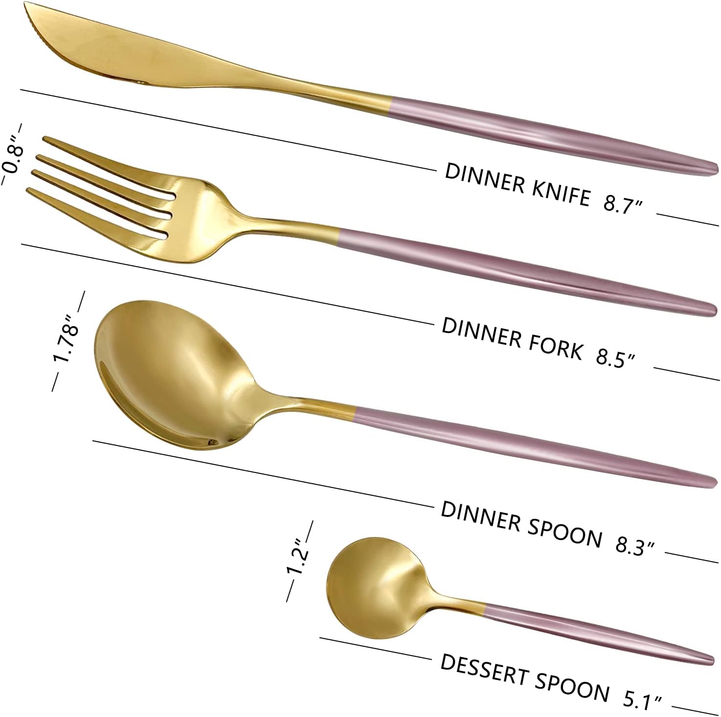 24-Piece Gold and Pink Flatware Set, Stainless Steel Cutlery Set for 6, Includes Knives, Forks, Spoons, Modern Home Dinnerware Tableware Set image 3