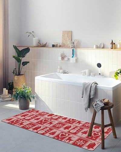 Miniatura 4 de Tapete rojo de Navidad para bañera, antideslizante, de secado rápido y absorbente, tierra de diatomeas, fregadero, dormitorio, cocina, lavable,