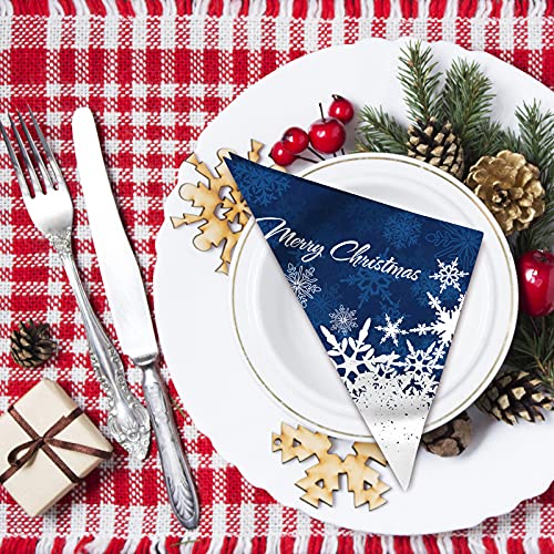 Whaline Christmas Paper Napkins Foil Silver Snowflake Cocktail Napkins 80 Pack Disposable Navy Blue White Party Beverage Napkins For Christmas New Year Winter Holiday Dinner Party Supplies, 6.5 X 6.5" #TOP6