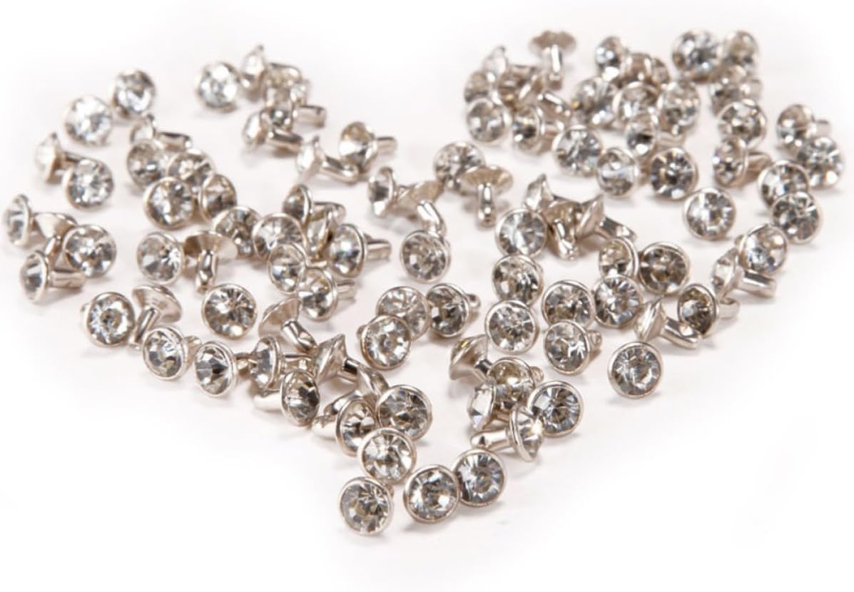 100pcs Crystal Rivets Studs for DIY Decorating, 7mm White Metal