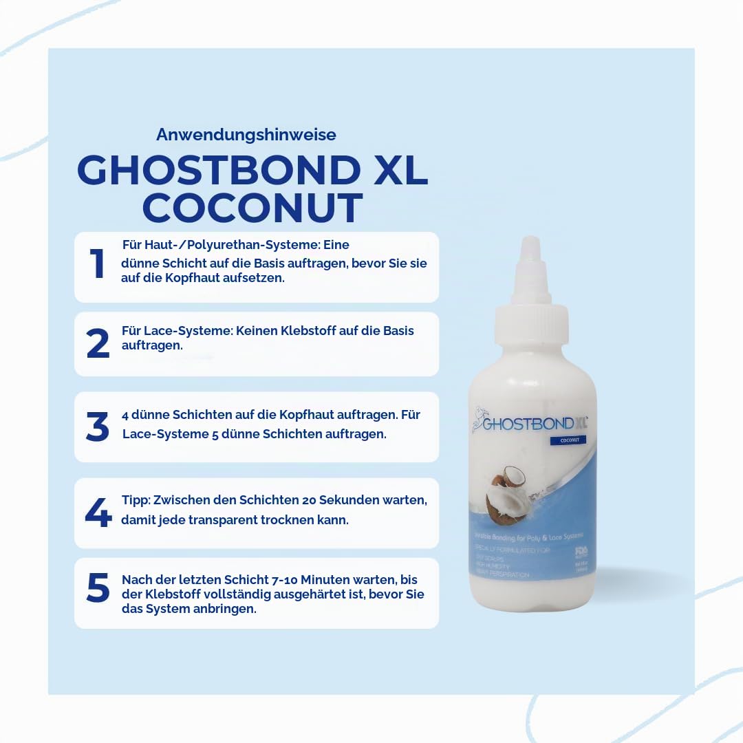 Professional Hair Labs Ghost Bond Haarkleber, Perückenkleber, ohne Chemikalien, XL (Kokosnuss, 5 Unzen / 147 ml)