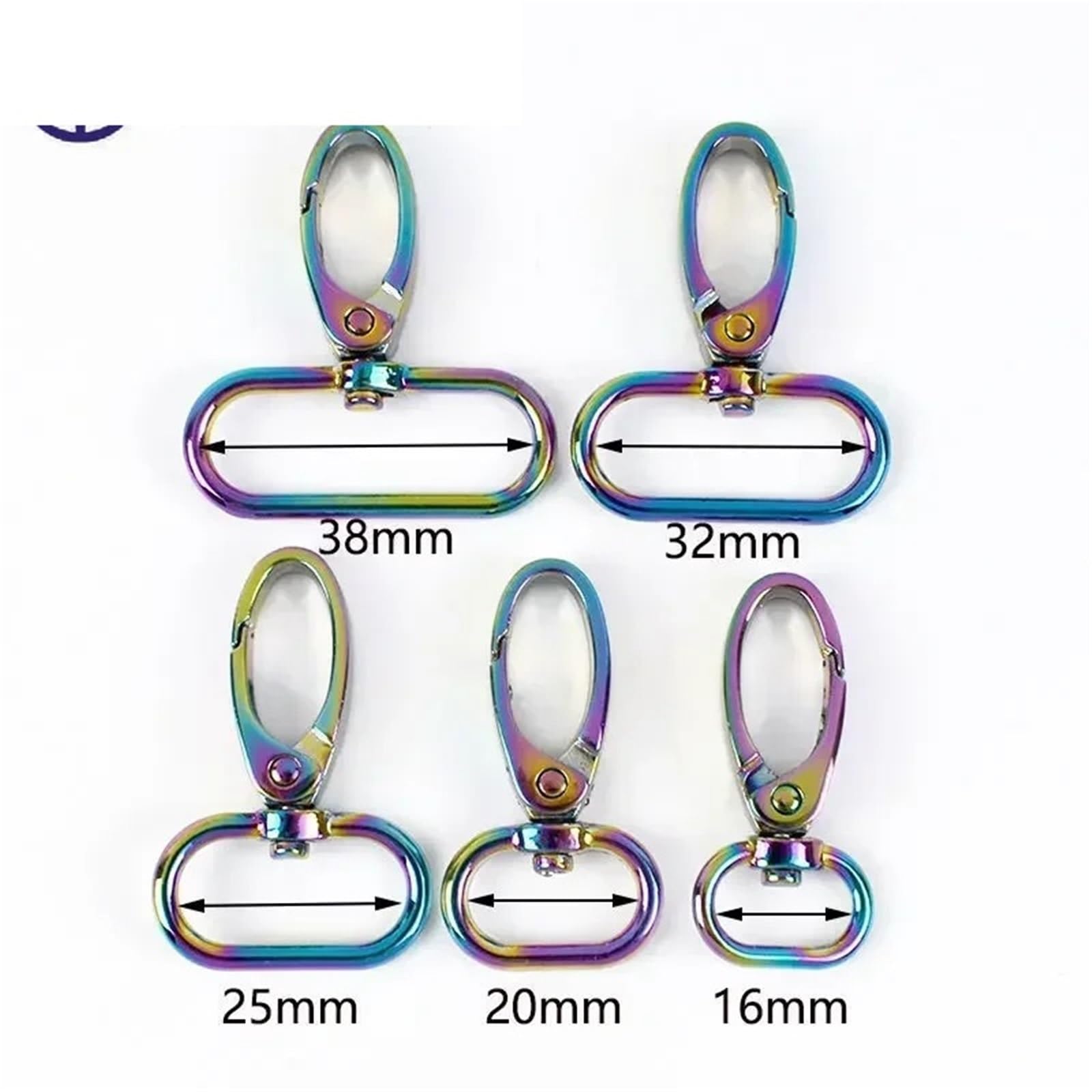 Drehbarer Karabinerhaken aus Metall | Mehrfarbige 13–38 mm drehbare Karabinerhaken, 20 Stück, for Taschen, Kragen, Gürtel, DIY(Colored,38mm-20Pcs)