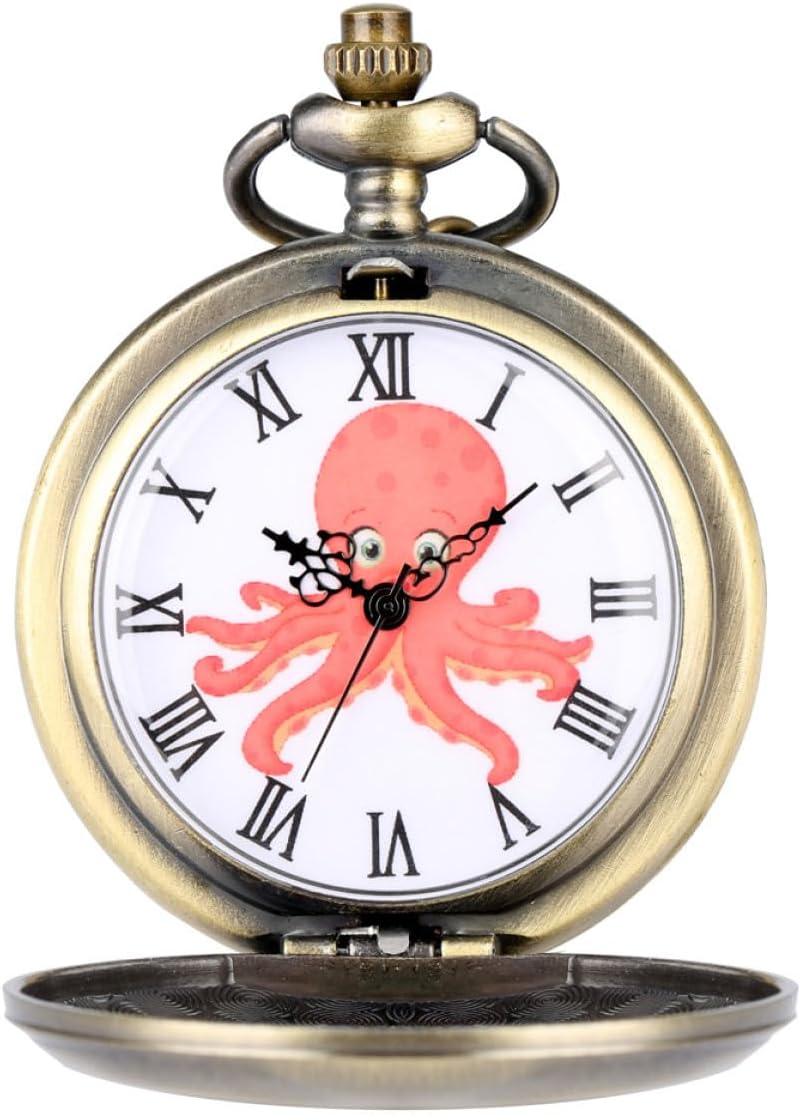 Vintage Metal Octopus Pocket Watch with Roman Numerals, Retro Hanging Mechanical Pocket Watch for Men, Delicate Antique Style Timepiece for Daily Use