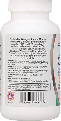 Miniatura 4 de Omega 3 Lemon Minis + Vitamina D3, 1,100 mg de Omega-3 en forma de triglicéridos y 600 UI de vitamina D3, cápsulas blandas de suplemento Omega-3 con