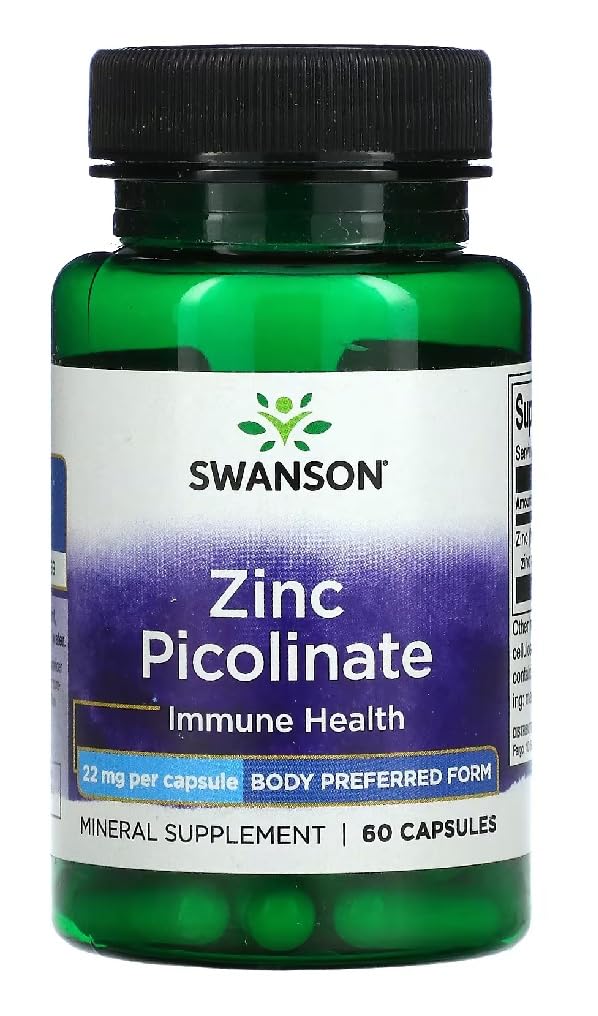 Swansons Swanson - Zinc Picolinate 22mg | Highly Absorbable Form | Immune, Skin & Cell Protection Support - 60 Capsules