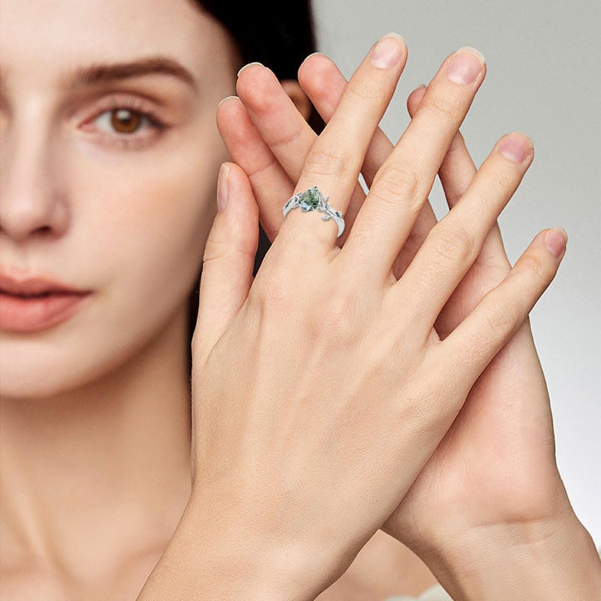Natural Moss Agate Ring 925 Sterling Silver Green Moss Agate Ring Promise Engagement Wedding Jewelry Gift for Women