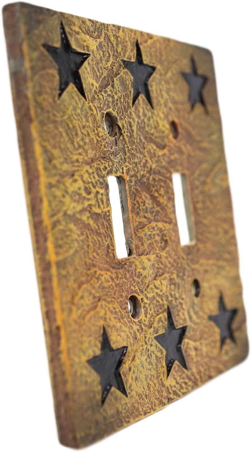 Ebros Set of 2 Novelty Rustic Country Western Stars Cowboy Silhouette Textured Resin Wall Electrical Switch Outlet Cover Plates (Double Toggle Switch)