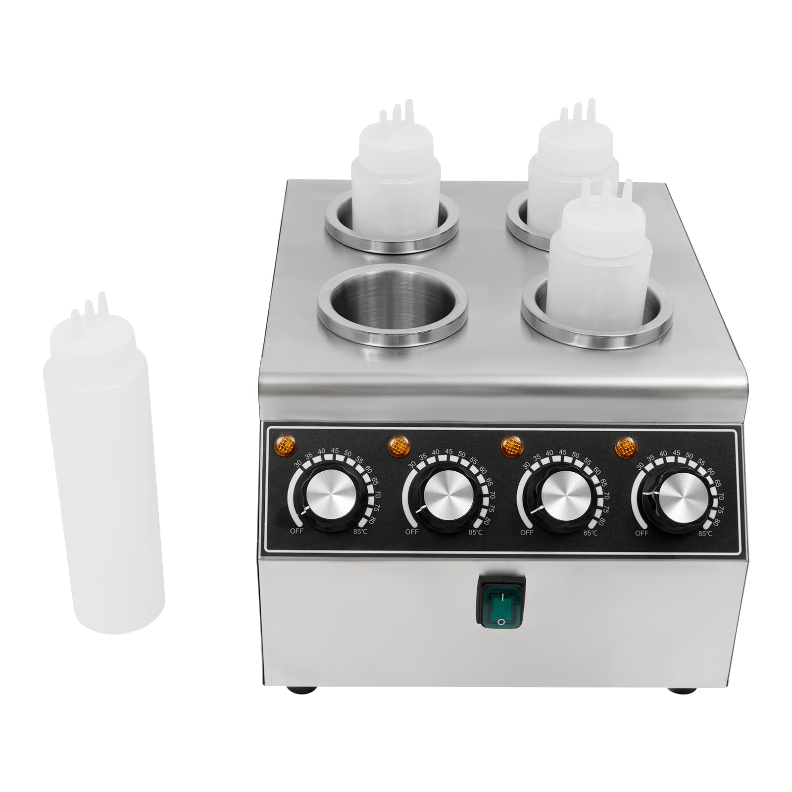 Scaldavivande elettrico a 4 scomparti, 30-85 °C, commerciale | Macchina dell'acqua per salse in acciaio inox, termostati indipendenti, per ketchup, senape, maionese, gastronomia