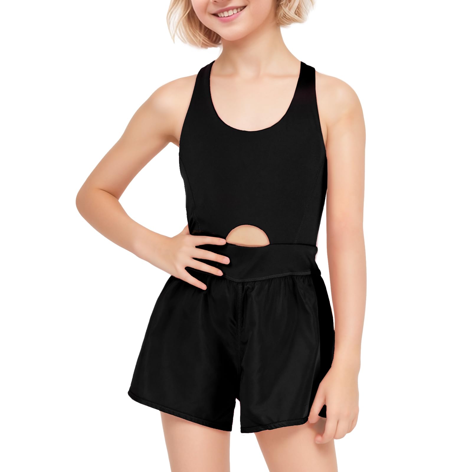 JiAmy Girls Workout Romper Sleeveless One Piece Outfits Shorts Athletic Running Jumpsuit Clothes 8-14 Years