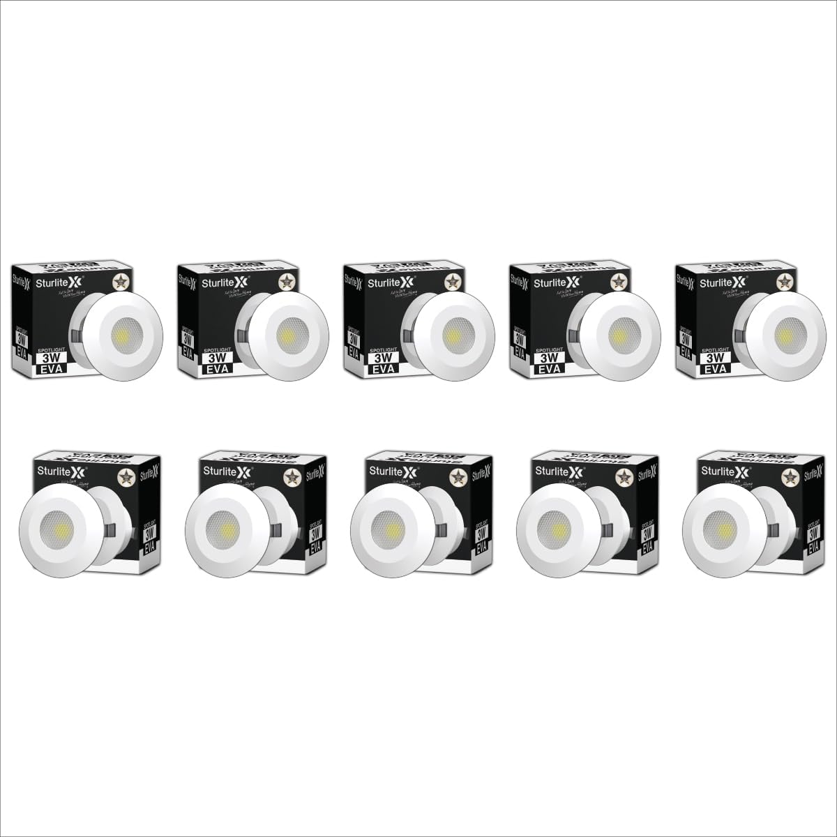 Sturlite Eva 3W LED Spotlight| 3000K Warm White Color Temperature| 36mm-Cutout & Compact Design Ceiling Ligh| CRI Tech with High Voltage Protection Downlight - Pack of 10