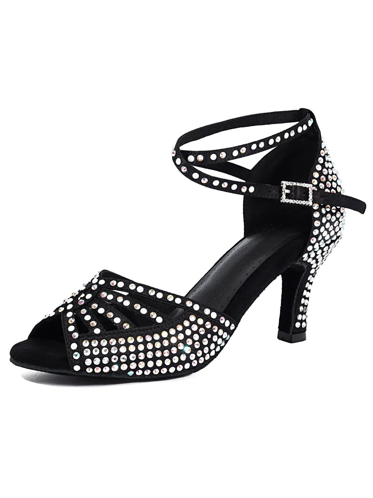Hixingo Chaussures de Danse Latine Femme Talon 8.5 cm, Bout Ouver Chaussures de Danse de Salon Latine Heels Femme Pieds Larges Grand Confort pour Salsa, Jazz, Standard