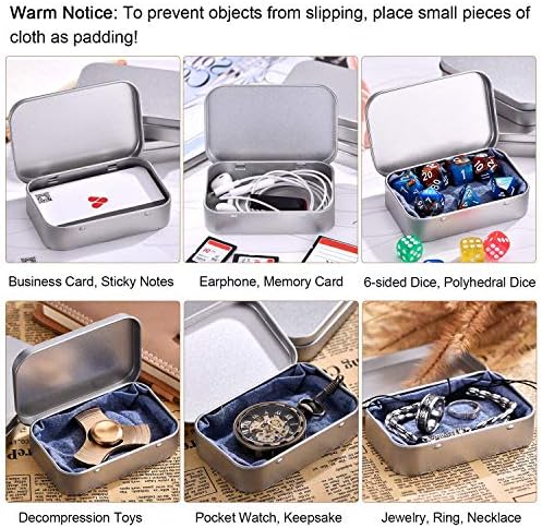 MUCHENG 3Pack Silver Metal Rectangular Empty Hinged Tins Box Containers Basic Necessities Tins Mini Portable Box Small Storage Kit Gift Card Tin Holders Box Set for DIY Use, Home Organizer
