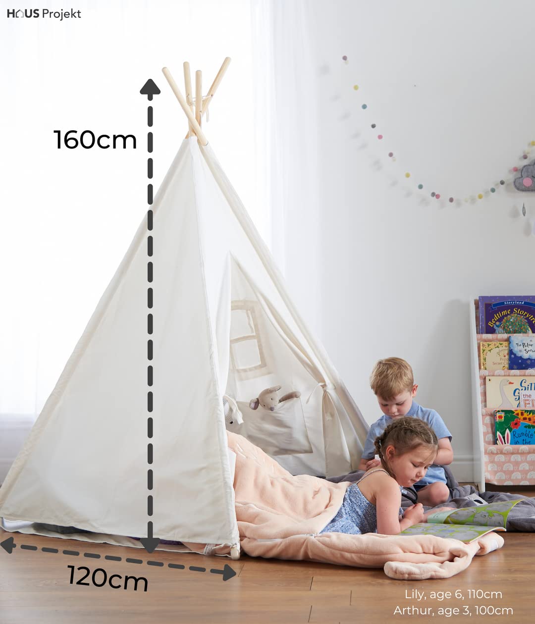 Wilwolfer Kinder Tipi Zelt 100% Baumwolle - Spielzelt Mit Matte & Tragetasche Für Mädchen & Jungen