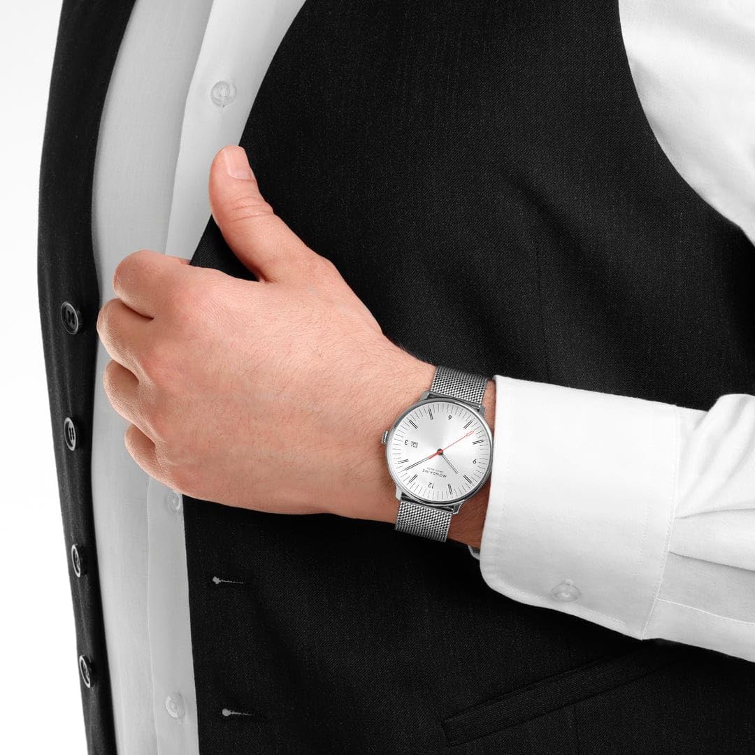 Mondaine Doppio zegarek męski 41 mm, szwajcarski mechanizm kwarcowy, szkło szafirowe, stal nierdzewna, wodoszczelny 5 ATM, zrównoważony – elegancja i tradycja, dwoistość w designie