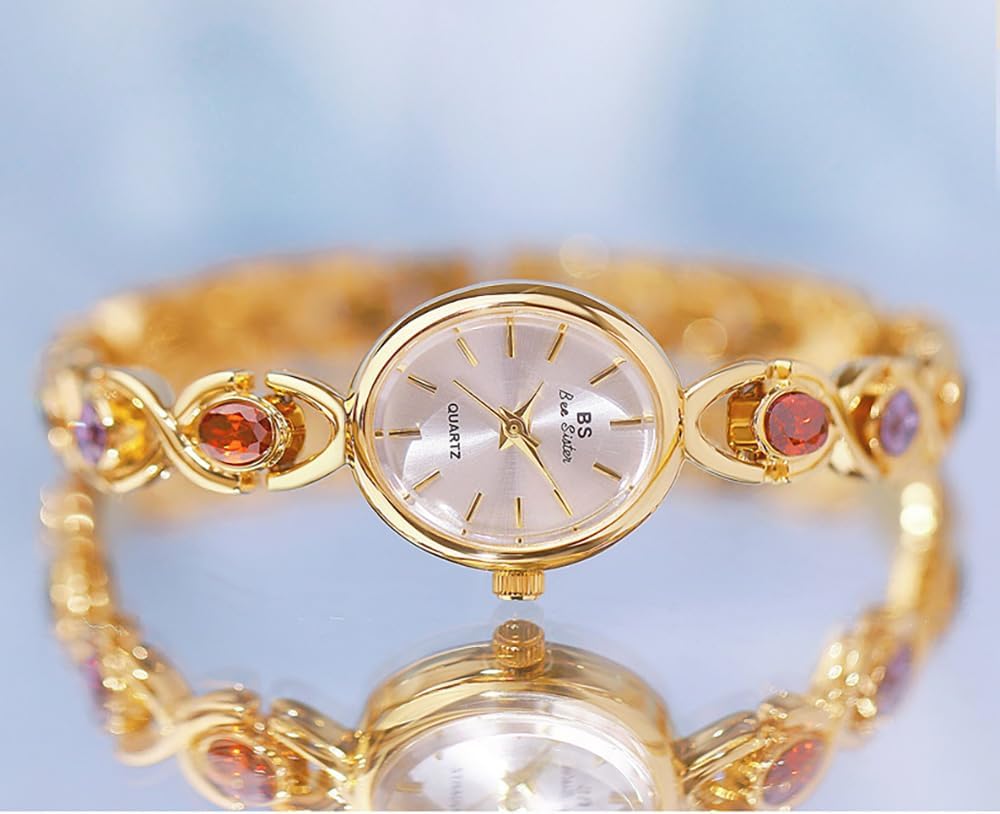 MASTOP Women's Elegant Vintage Gold and Silver Dress Watch Stylish Oval Dial Quartz Waterproof Watch for Ladies Bracelet Fashion Wristwatch