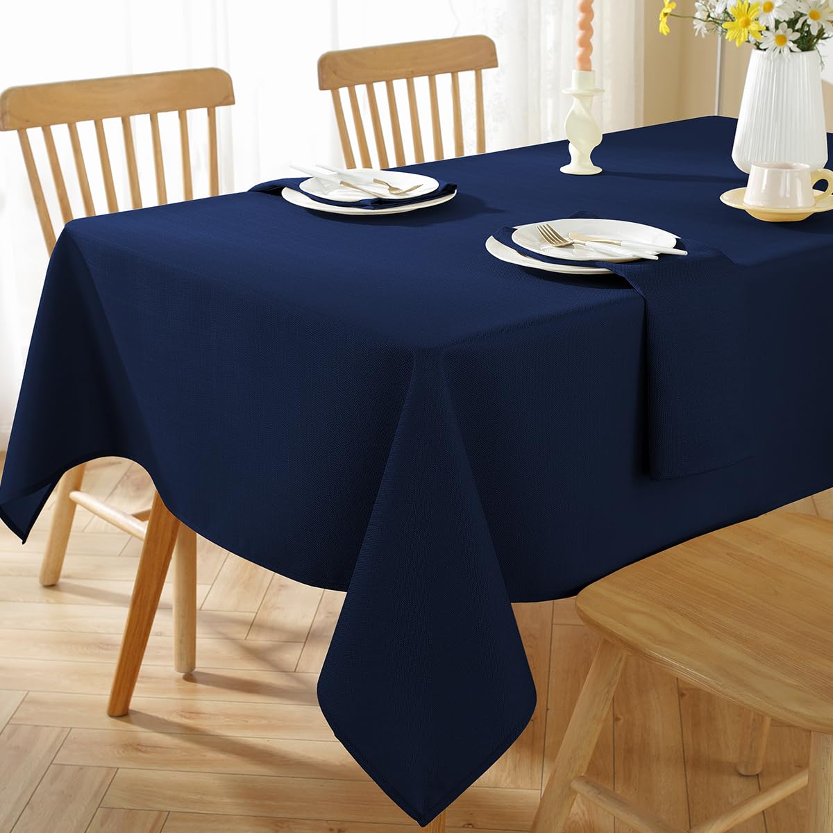 Faux Linen Tablecloth Rectangle Waterproof Washable Natural Textured Fabric Table Cloths, Heavy Weight Table Cover for Dining, Party, Holiday, Indoor,