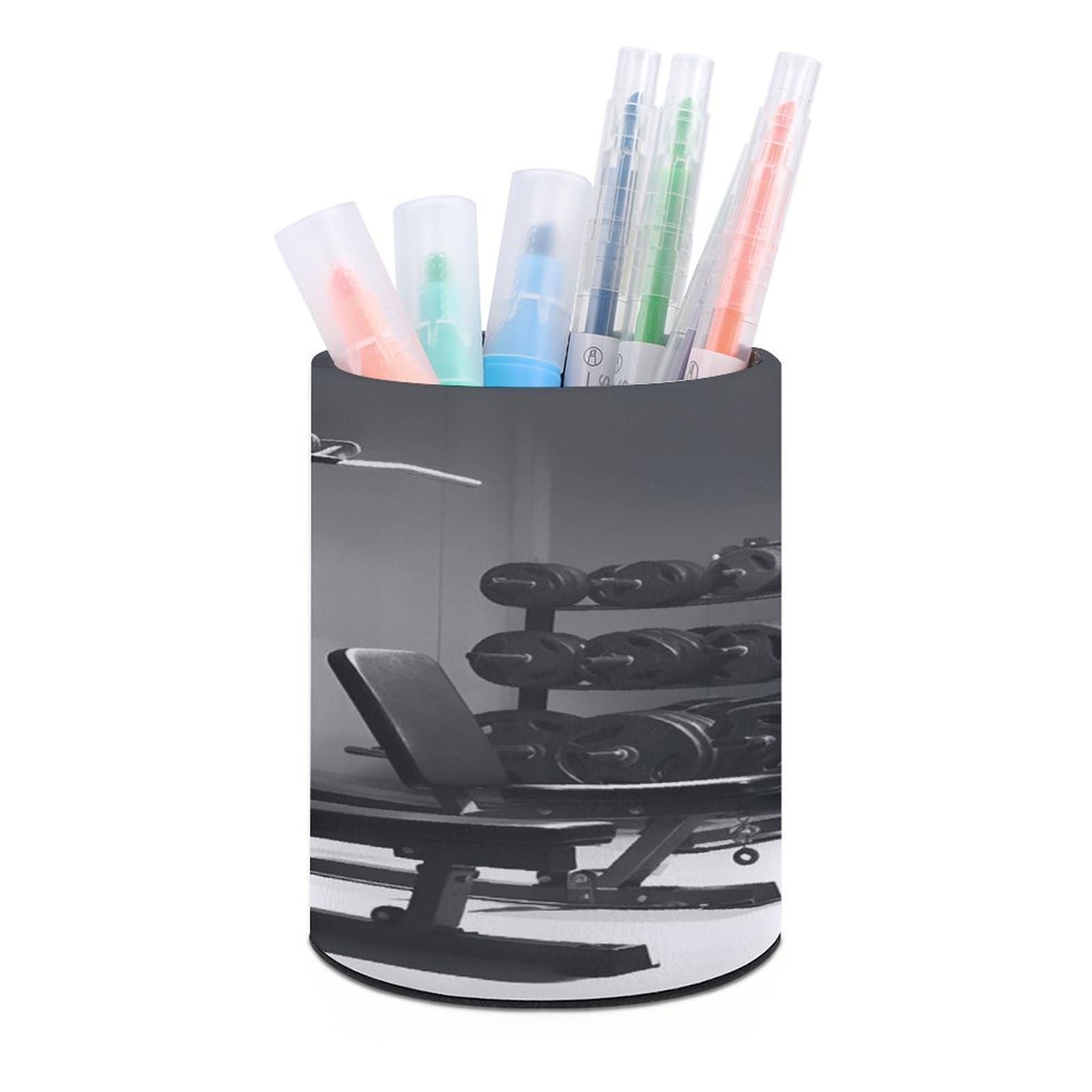 VstaDank Gym Equipment Pen Holder PU Leather Pencil Cup Minimalist Desk Pencil Holder Round Make Up Brush Organizers For Office Dorm Room&Vanity Desk Accessories