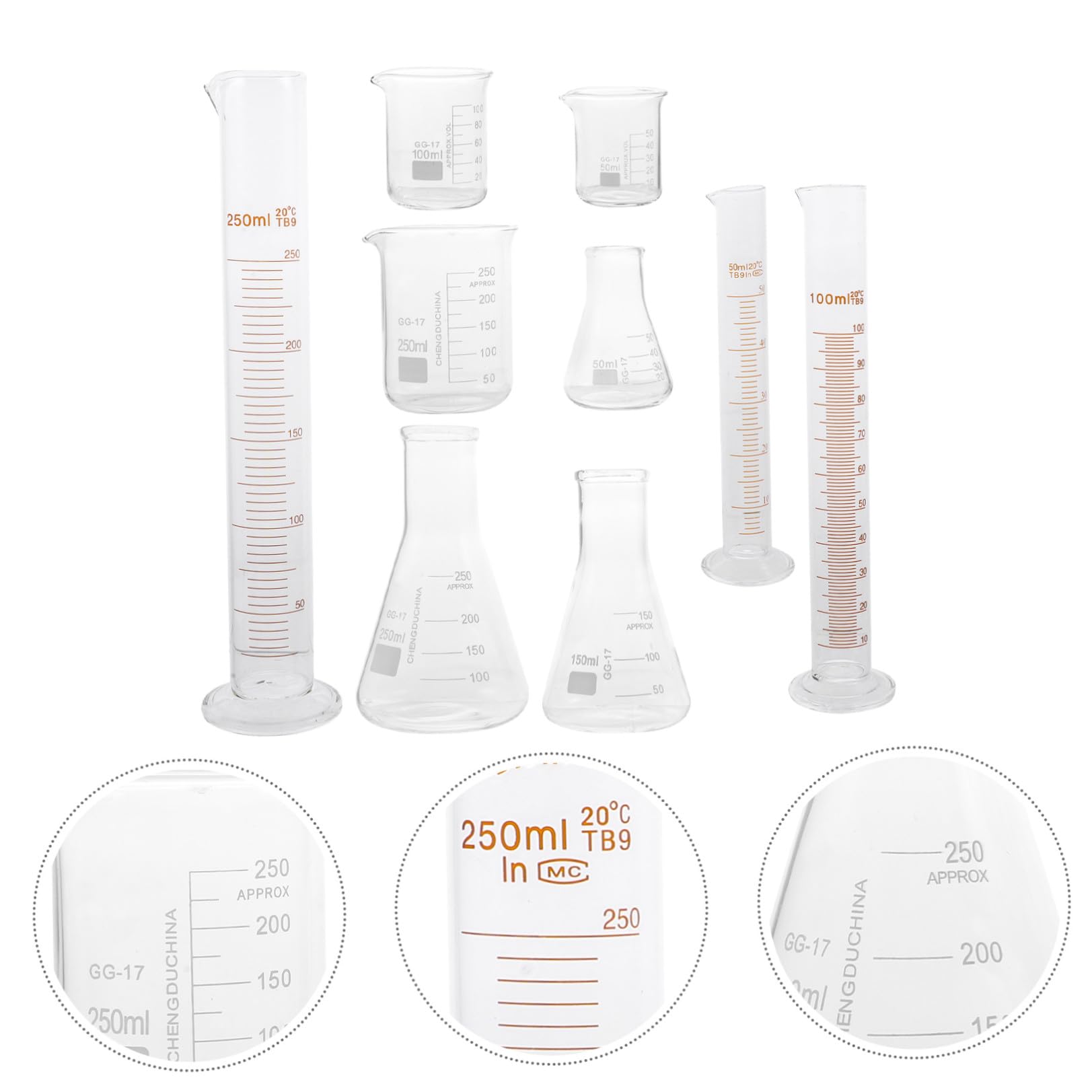 Set per Progetti Sperimentali Resistente ad Alta Temperatura 9 Pezzi Vetreria da Laboratorio in Vetro Cilindri Graduati e Bottiglie Misuratore e Istruzione