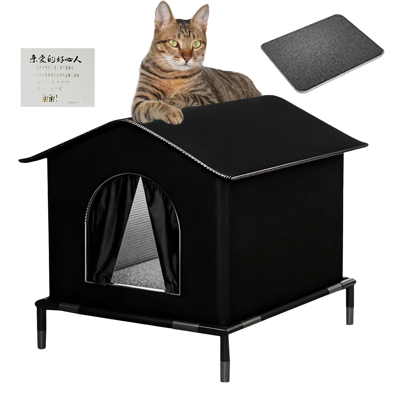 Casa para Gatos de Exterior - Aislante E Impermeable,Casa para Gatos De Exterior con Base Elevada | para Perros, Gallinas Y Animales En, Patio Y