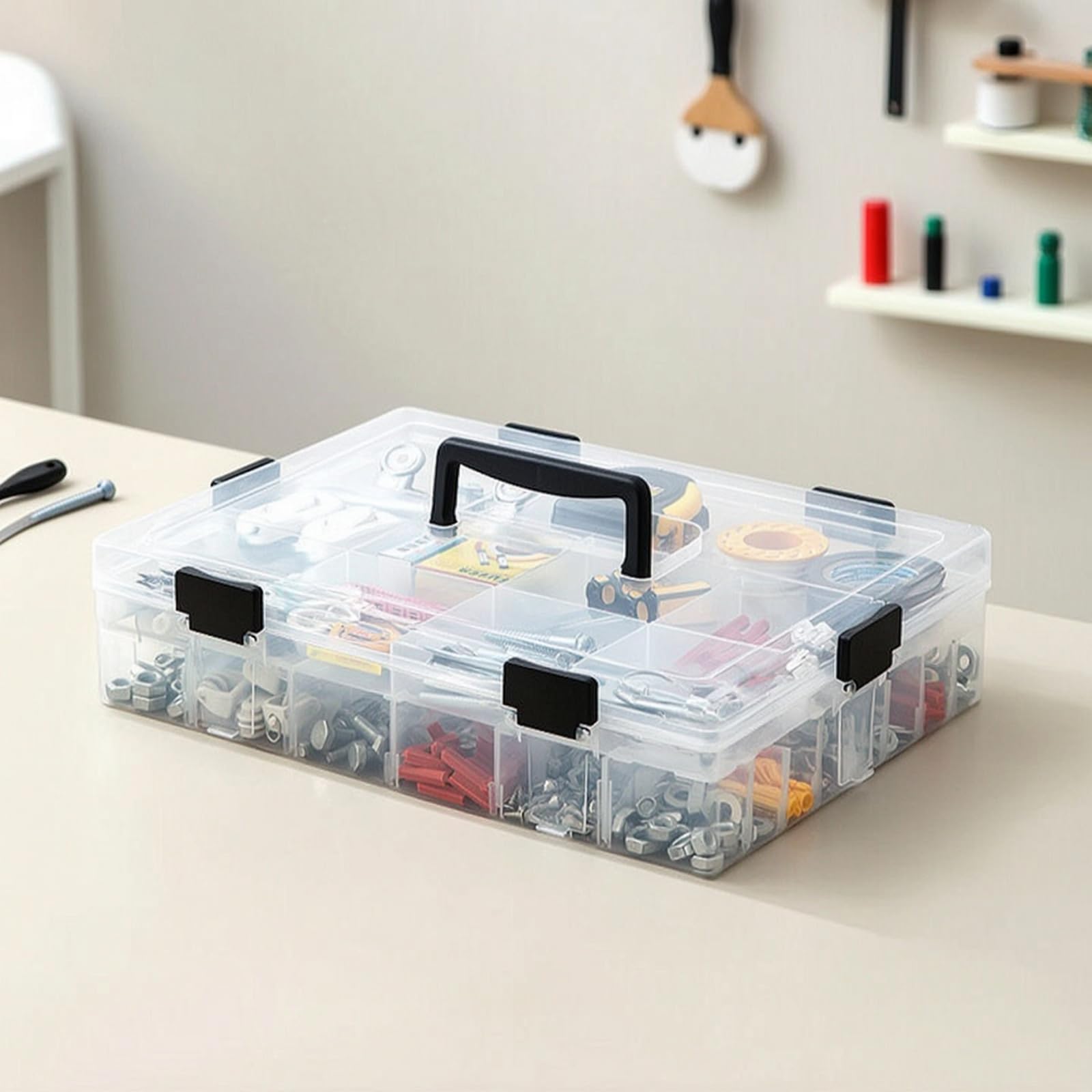 Baoblaze Contenitore Industriale Scatola Organizer Multi Scomparto Valigetta in Polipropilene con Manico Robusto E Chiusure Sicure Adatto Modellismo Gestione, Moderno Semplice, 2 Strati 59 Scomparti