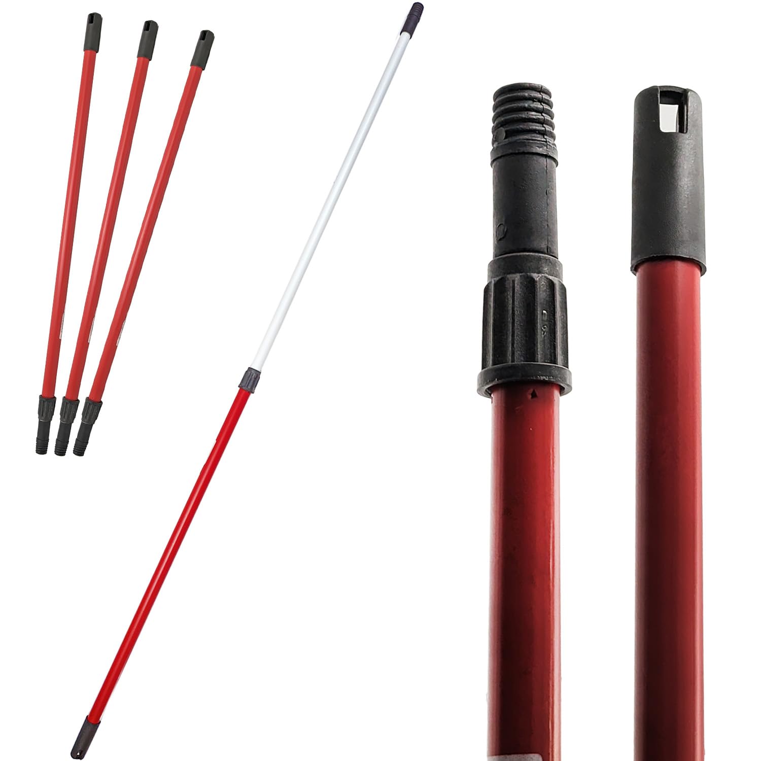 Sicignano Telescopic Handle for Universal Extendable Broom 77-150 cm Red Plastic and Aluminium Sturdy and Solid for Cleaning and Gardening (2)