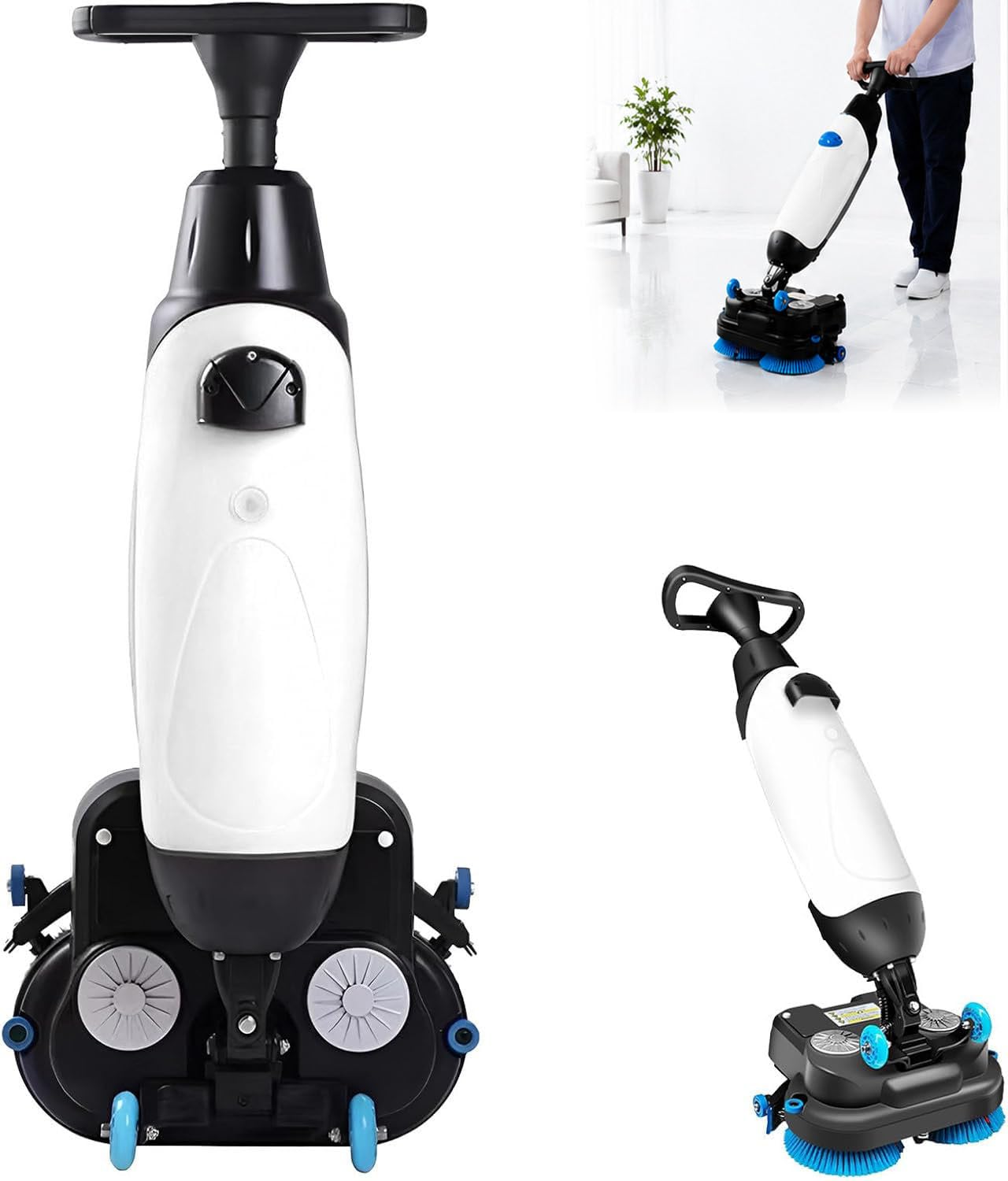 Lavasciuga Pavimenti Professionale,Lucidatrice Pulitrice Pavimenti Multifunzione,Rotante a 360°,Senza Fili di 43 Cm,Copertura 12000 Piedi Quadrati/Ora,per Hotel,Supermercati,Mense White