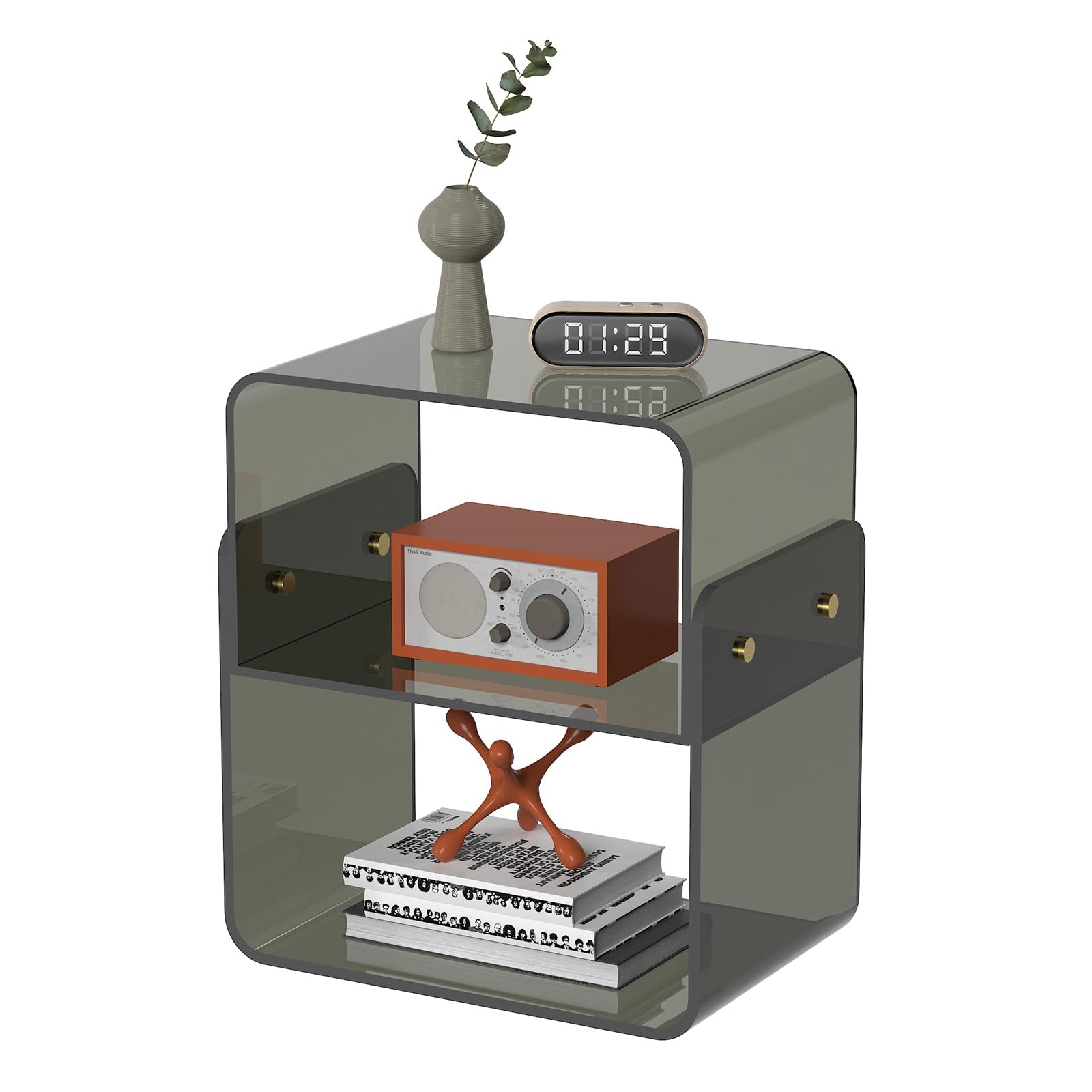 HMYHUMAcrylic Nightstand, 3 Tier Bedside Table for Small Spaces, Modern Side/End Table for Bedroom, Living Room, Easy Assembly, 17.7" L x 13.8" W x 20.1" H, Clear Dark Green