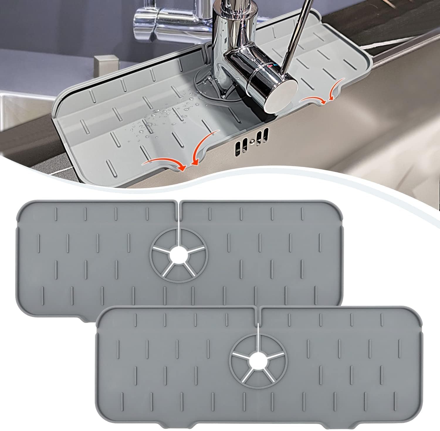 LUNNTE Silicone Splash Guard for Kitchen Faucets, Tap Absorbent Mats, Tap Splash Guard for Bathroom Fittings for Worktop Sink Kitchen Bathroom Bar (2)