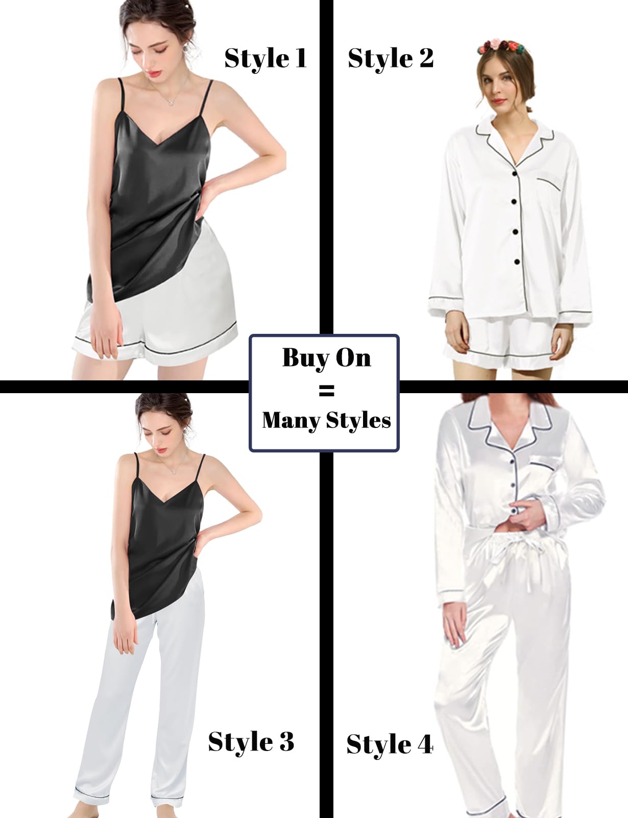 WJing Yi Jia Conjunto de pijama de satén de seda para mujer, conjunto de pijama largo, camisola sexy, 6 piezas