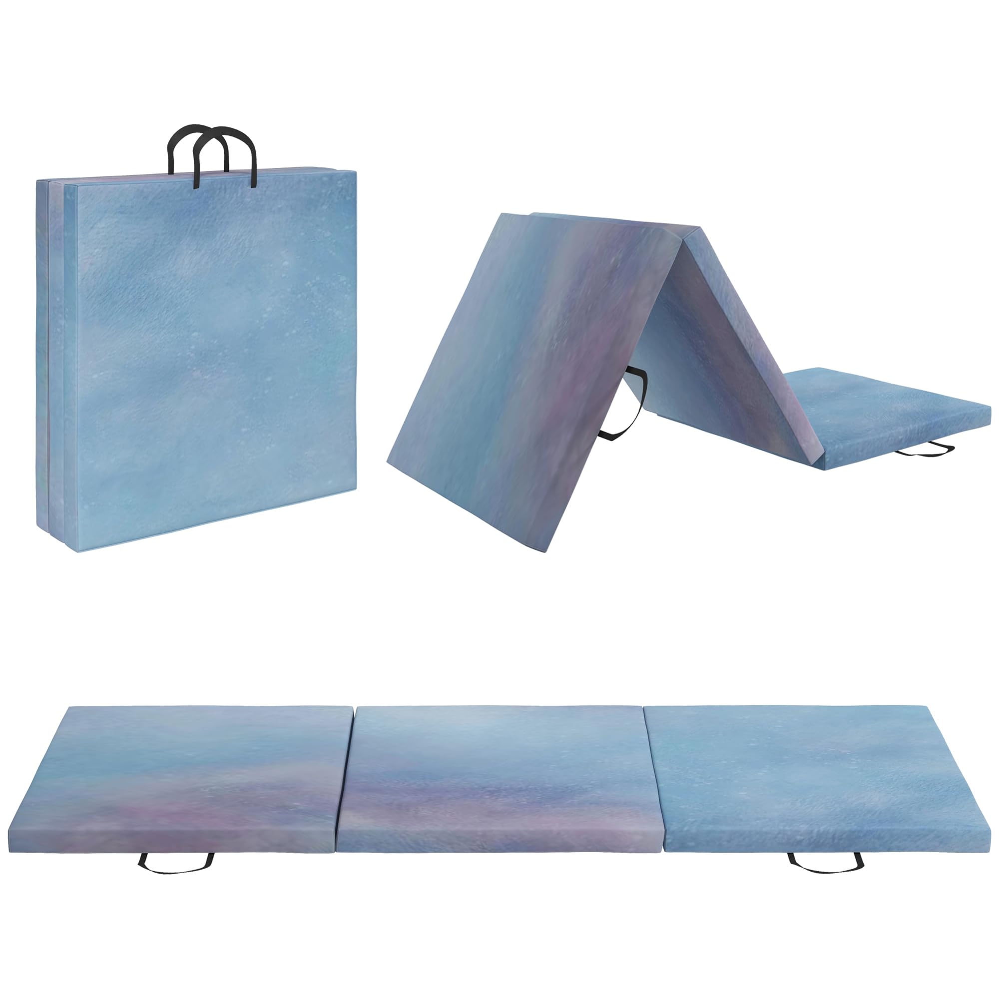 HOMCOM Tapis de gymnastique pliable, tapis gymnastique épais, 180 x 60 x 5 cm, avec poignée, tapis de sol pour yoga, sport, fitness, pilates, revêtement synthétique, bleu