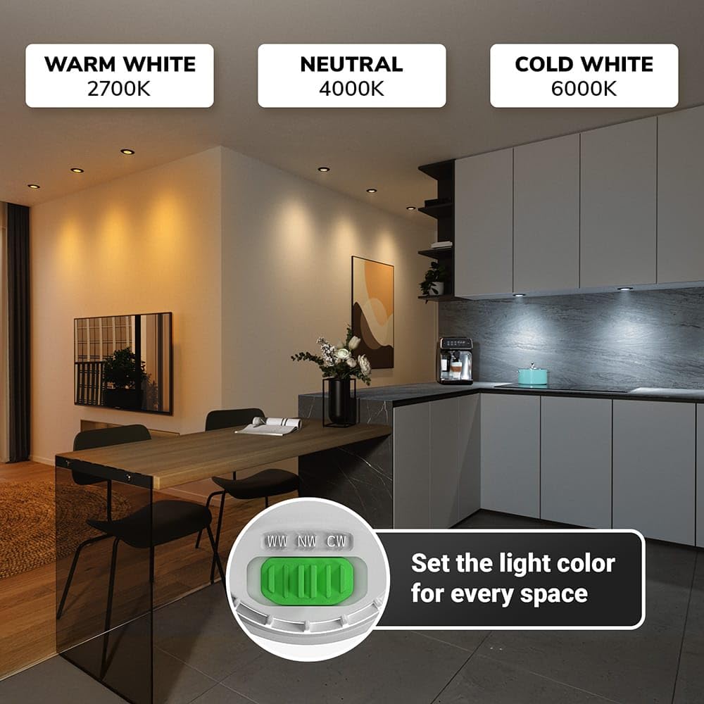 HOFTRONIC - 10er Set Prado LED-Einbaustrahler Bad Dimmbar - 6 Watt 570 Lumen - CCT Lichtfarbe einstellbar 2700K/4000K/6000K - Geringe Einbautiefe 25mm - Rund - IP44 Badezimmer Einbauspot - Schwarz