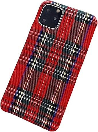 Warm Flannel Plaid Cloth Phone Case for iPhone 17/16/15/14/13/12/11 Pro Max Plus Mini SE 2020 X XS Max XR Plush Scottish Tartan Grid Stripe Fabric Phone Cover for iPhone 15 Pro, Red