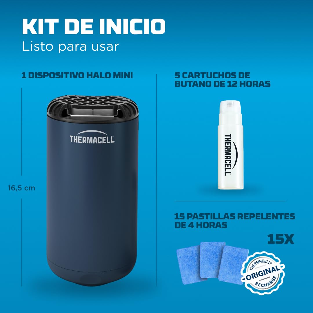 Thermacell Pack Antimosquitos Halo Mini, Sin DEET, 60H Protección, Navy | Protege una zona de 20 m². Difusor, cartuchos y pastillas de recambio incluidos. Ideal para jardines, terrazas y exteriores.