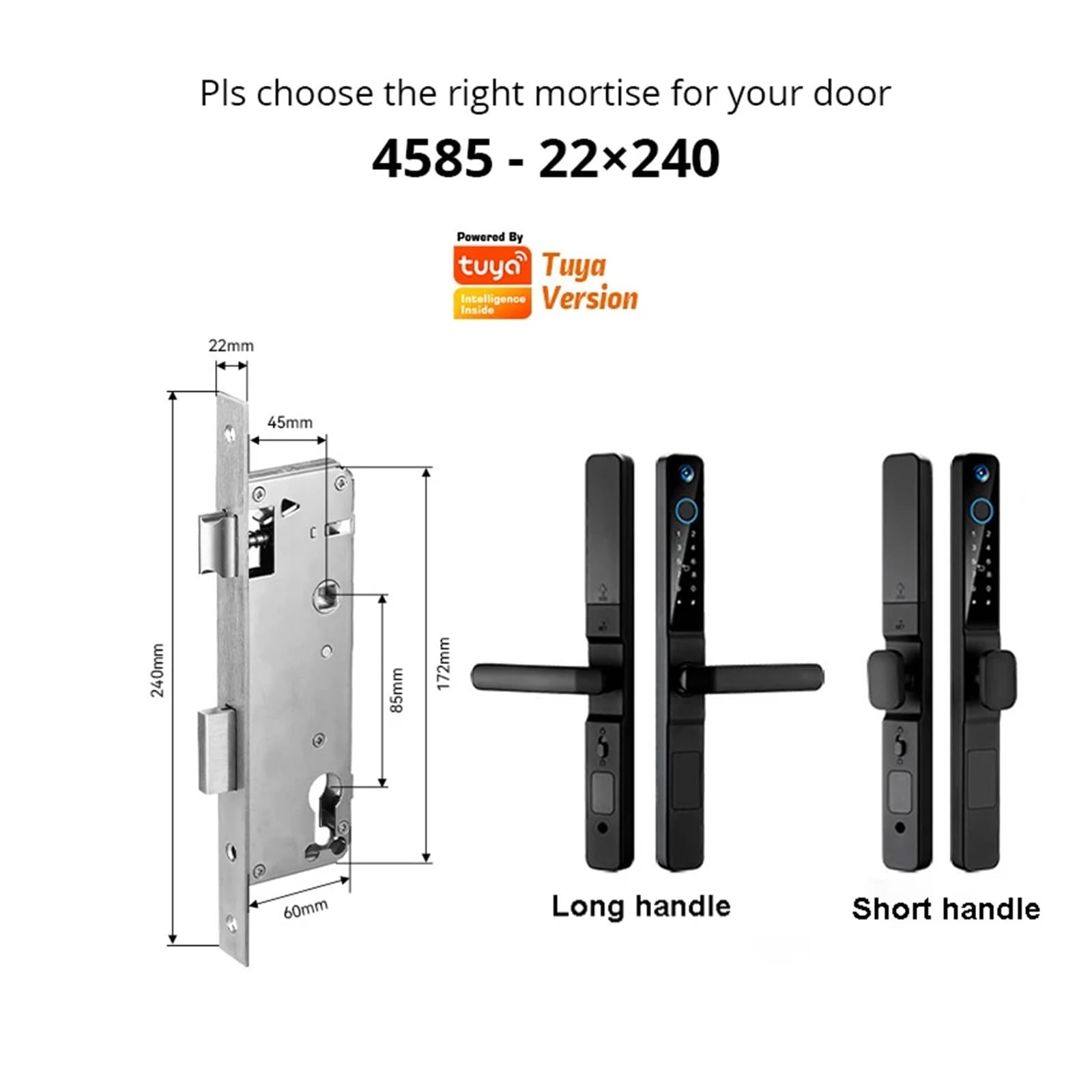Smart Lock WiFi Tuya Impermeabile, con Fotocamera for Porta Scorrevole in Vetro in Alluminio con Impronta Digitale biometrica, Serratura Elettronica Esterna(Black 4585,Short Handle)