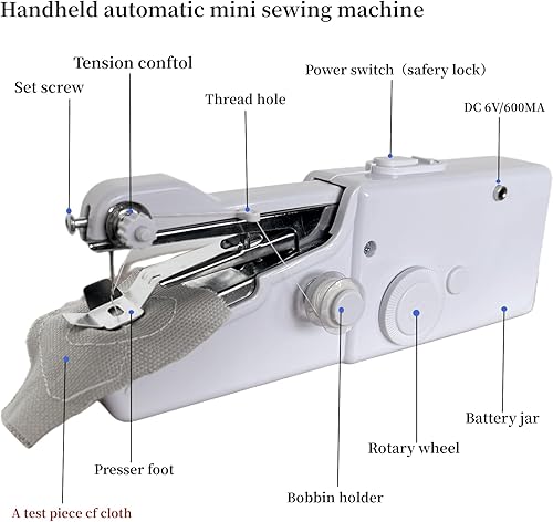 Miniatura 3 de Máquina de coser automática de mano Máquina de coser portátil Ideal para coser rápidamente viajes a casa, telas, ropa de bricolaje o telas para niños