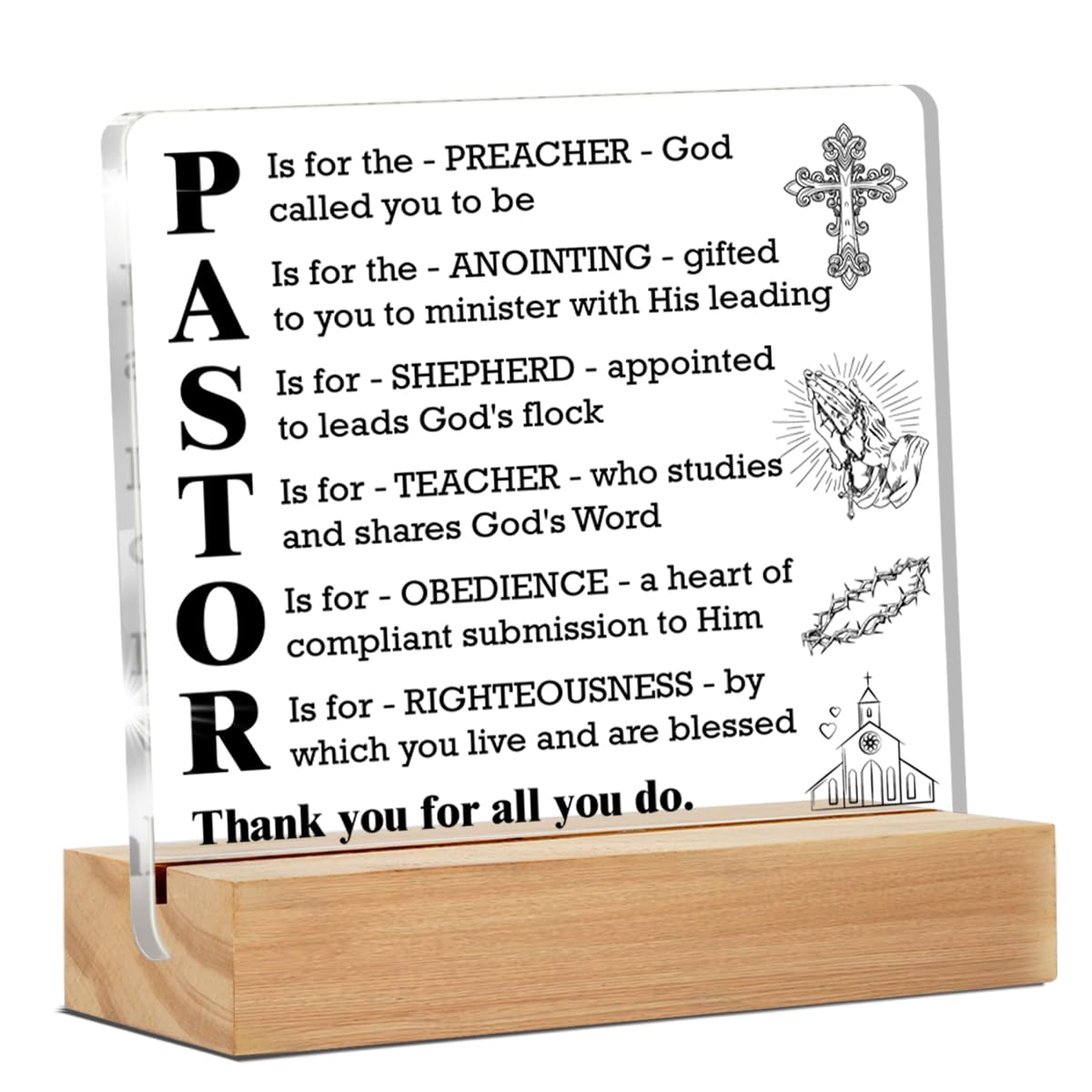 Pastor Thank You Gifts, Pastoral Gifts for Women Men, Appreciation Gifts for Church Leaders Preacher Pastor Clear Desk Decorative Sign Home Acrylic