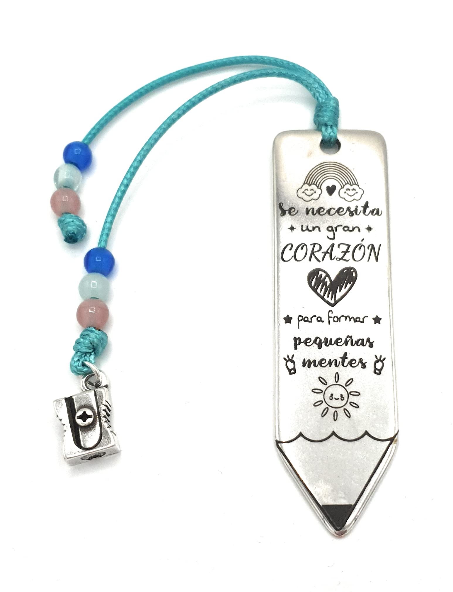 Marcapáginas lápiz para maestro/a - Nanaleja - Regalo para profesores - marcapáginas personalizado - con mensaje chulo (Cordón turquesa)