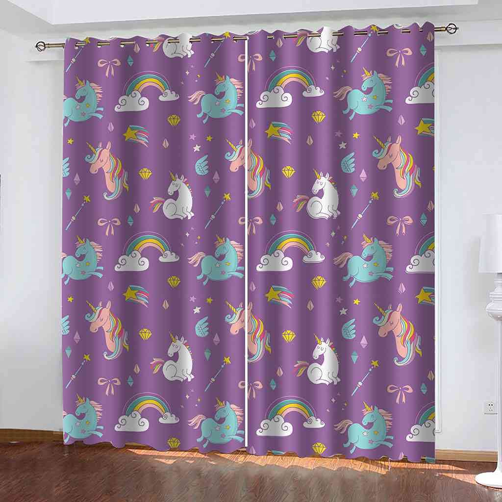 Rideau occultant thermique violet motif cheval 3D tissu lourd isolant phonique 140x160