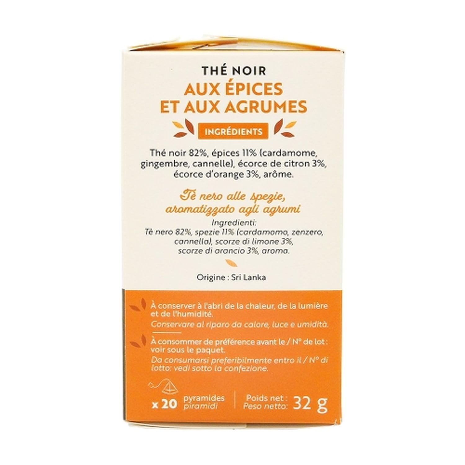 Lot 10x Thé noir aux épices et agrumes - 20 sachets - Boîte 32g