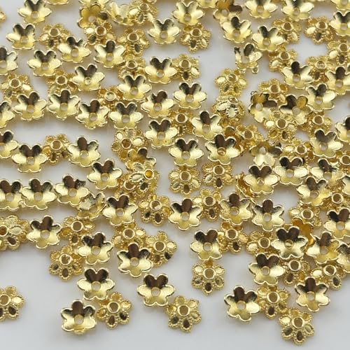 Xinhongo 500pcs 6mm Flower Spacer Beads Caps Metal Flower Bead Caps Accessories for Bracelet Necklace Earrings Lanyard Jewelry Making Supplies(Gold)