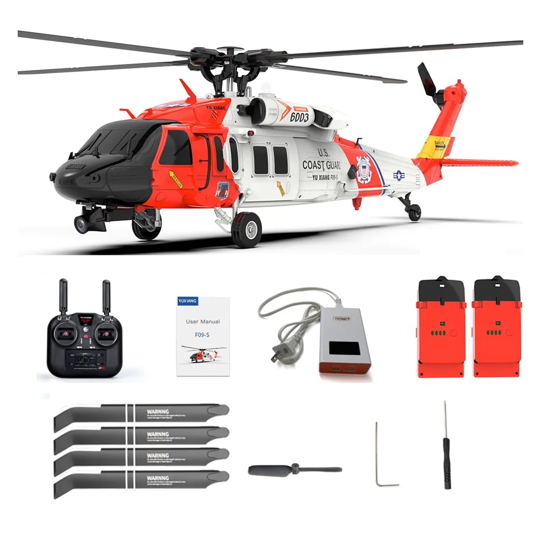 YXZNRC F09-S RC Helicopter, 1/47 Scale SH60 Black Hawk Aircraft 2.4G 6CH 6-Axis Gyro GPS Remote Control Helicopter, 6G/3D Stunt Copter Model (RTF Version)