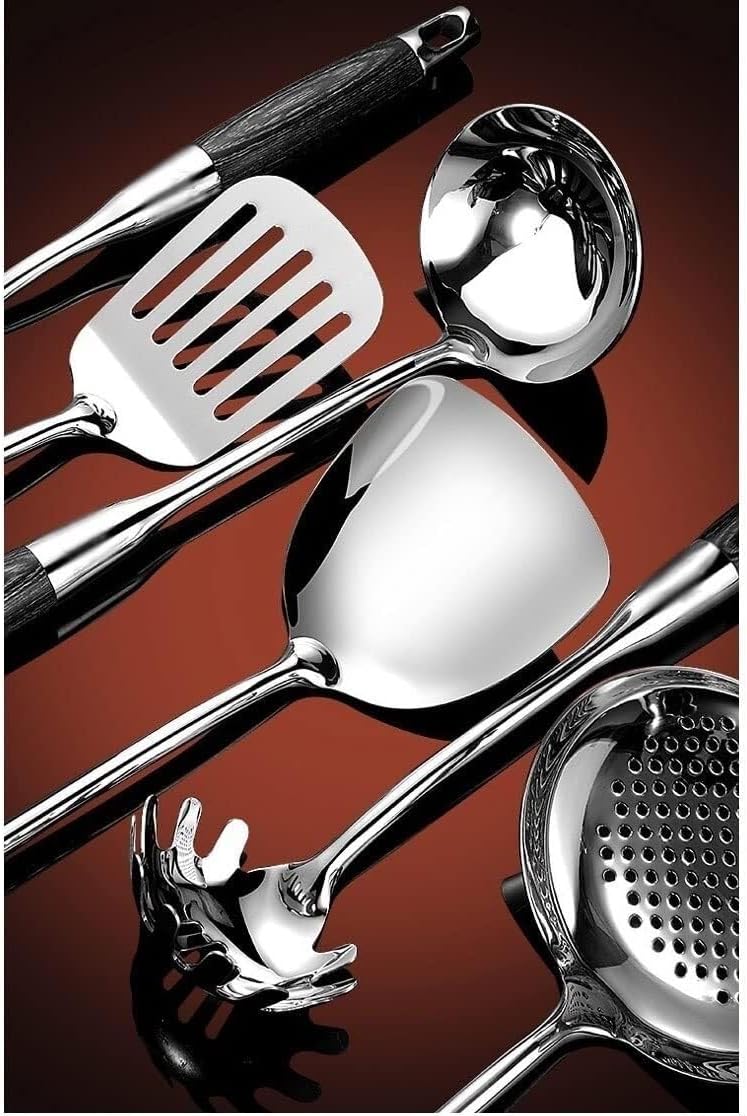 316 Stainless Steel Cooking Utensils Set, 9-Piece Kitchen Spoons, Spatulas, Slotted Tools &Wood Storage Shelf